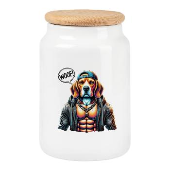 Look chien coloré en tenue de rue - Boîte à biscuits avec couvercle en bois - blanc - Devant