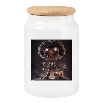  exploratrice Afro Steampunk - Boîte à biscuits avec couvercle en bois - blanc - Devant