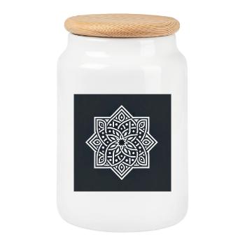 Geometrisches Mandala Design - Keksdose mit Holzdeckel - Weiß - Vorne