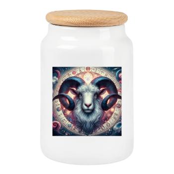 ARIES \ Zodiac - Cookie Jar with Wooden Lid - white - Front
