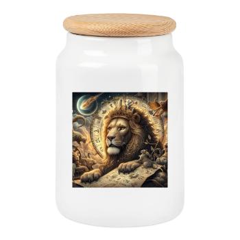 LEO \ Zodiac - Cookie Jar with Wooden Lid - white - Front