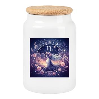 VIRGO -\ Zodiac - Cookie Jar with Wooden Lid - white - Front