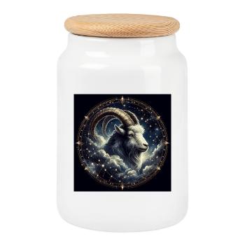 CAPRICORN / Zodiac - Cookie Jar with Wooden Lid - white - Front