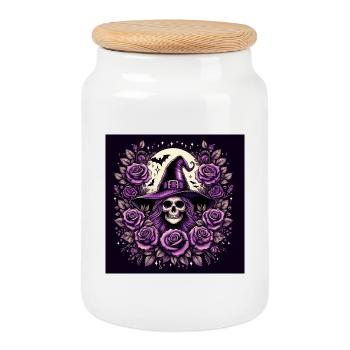 Skull Witch - Cookie Jar with Wooden Lid - white - Front