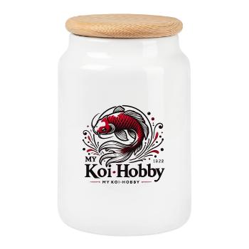 Eleganter roter Koi Fisch mit Wasserwelleneffekt - Keksdose mit Holzdeckel - Weiß - Vorne
