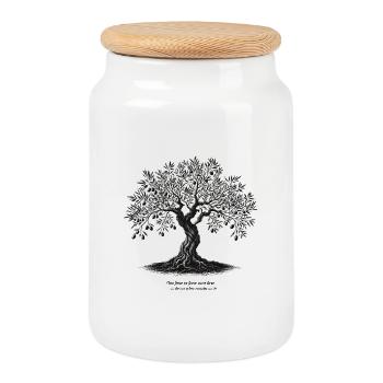 Olive tree - Cookie Jar with Wooden Lid - white - Front