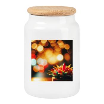 Colorful Succulent Duck with Lights - Cookie Jar with Wooden Lid - white - Front