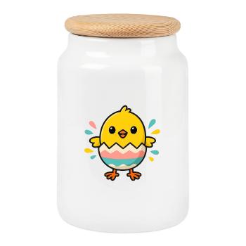 Baby-Küken schlüpft- Perfekt für Ostern & Frühling - Keksdose mit Holzdeckel - Weiß - Vorne