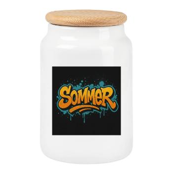 Summer - Cookie Jar with Wooden Lid - white - Front