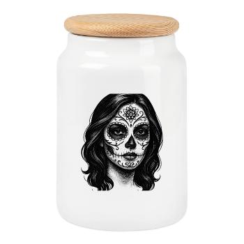 Portrait of a Woman with Sugar Kalavera - Cookie Jar with Wooden Lid - white - Front