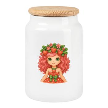 Le pouvoir de la fille aux fraises ! 🍓 - Boîte à biscuits avec couvercle en bois - blanc - Devant