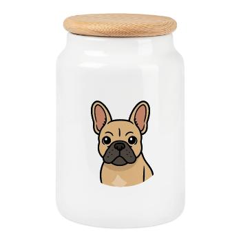 Bouledogue français - Boîte à biscuits avec couvercle en bois - blanc - Devant