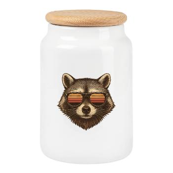 Lunettes de soleil Retro Sunset Raccoon - Boîte à biscuits avec couvercle en bois - blanc - Devant