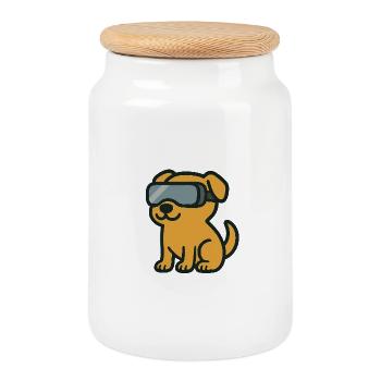 Cartoon Dog In Virtual Reality – Stock Illustration - Cookie Jar with Wooden Lid - white - Front