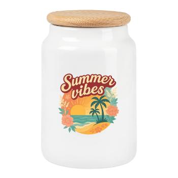 Summer Vibes,Summer Shirt - Cookie Jar with Wooden Lid - white - Front