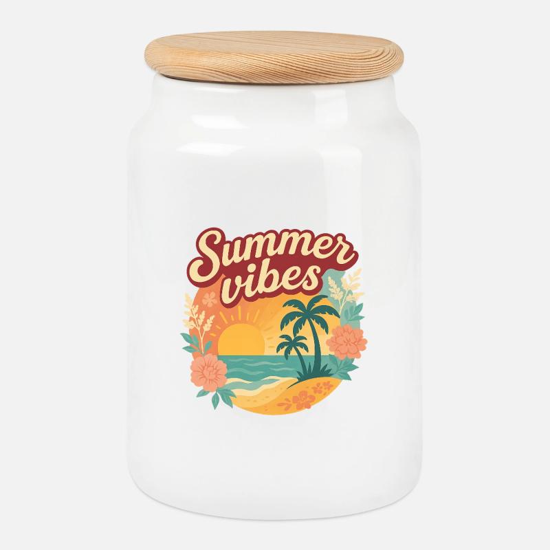 Summer Vibes,Sommershirt - Keksdose mit Holzdeckel - Weiß