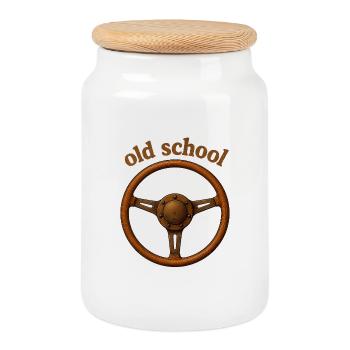 volant old school - Boîte à biscuits avec couvercle en bois - blanc - Devant