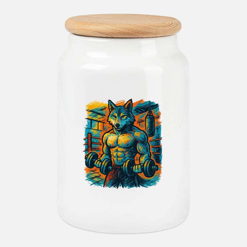 Wolfsstarke Gymkraft - Keksdose mit Holzdeckel - Weiß