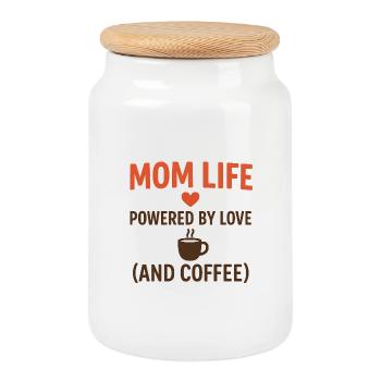 Funny Mother’s Day Gift for Coffee-Loving Moms - Cookie Jar with Wooden Lid - white - Front