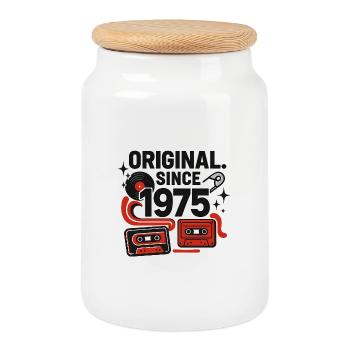 Langue source. Depuis 1975 – Style Punk & Space - Boîte à biscuits avec couvercle en bois - blanc - Devant
