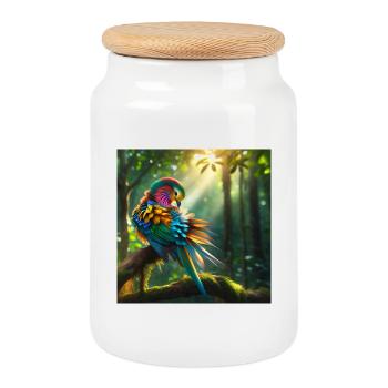 Aventure en forêt avec des couleurs et de la lumière - Boîte à biscuits avec couvercle en bois - blanc - Devant