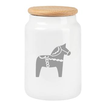 Skandinavisches Dala Pferd – Folklore Design - Keksdose mit Holzdeckel - Weiß - Vorne