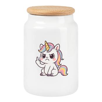 Licorne coquine avec doigt d’honneur – Kawaii Statemen - Boîte à biscuits avec couvercle en bois - blanc - Devant