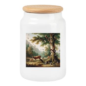 Scène de forêt avec cerf et nature - Boîte à biscuits avec couvercle en bois - blanc - Devant