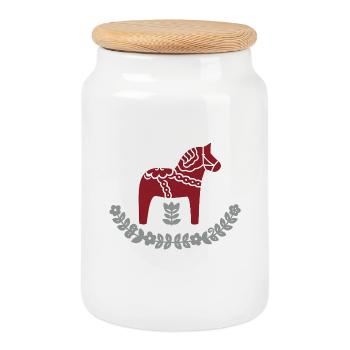 Dala Pferd mit Blumenbogen – Nordic Folk Design - Keksdose mit Holzdeckel - Weiß - Vorne