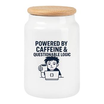 Coffee Machine and Technical Style - Cookie Jar with Wooden Lid - white - Front