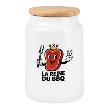 La Reine du BBQ - Boîte à biscuits avec couvercle en bois - blanc - Devant