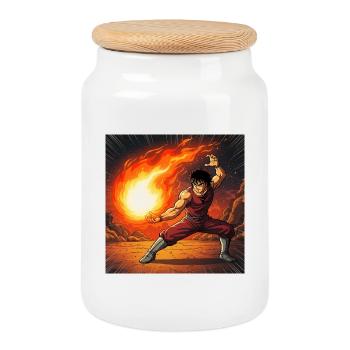 Fireball fighter in the volcano - Cookie Jar with Wooden Lid - white - Front