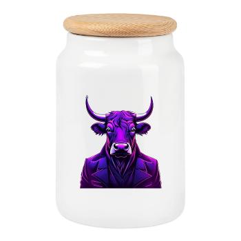 Taureau dans le style de tatouage coloré - Boîte à biscuits avec couvercle en bois - blanc - Devant