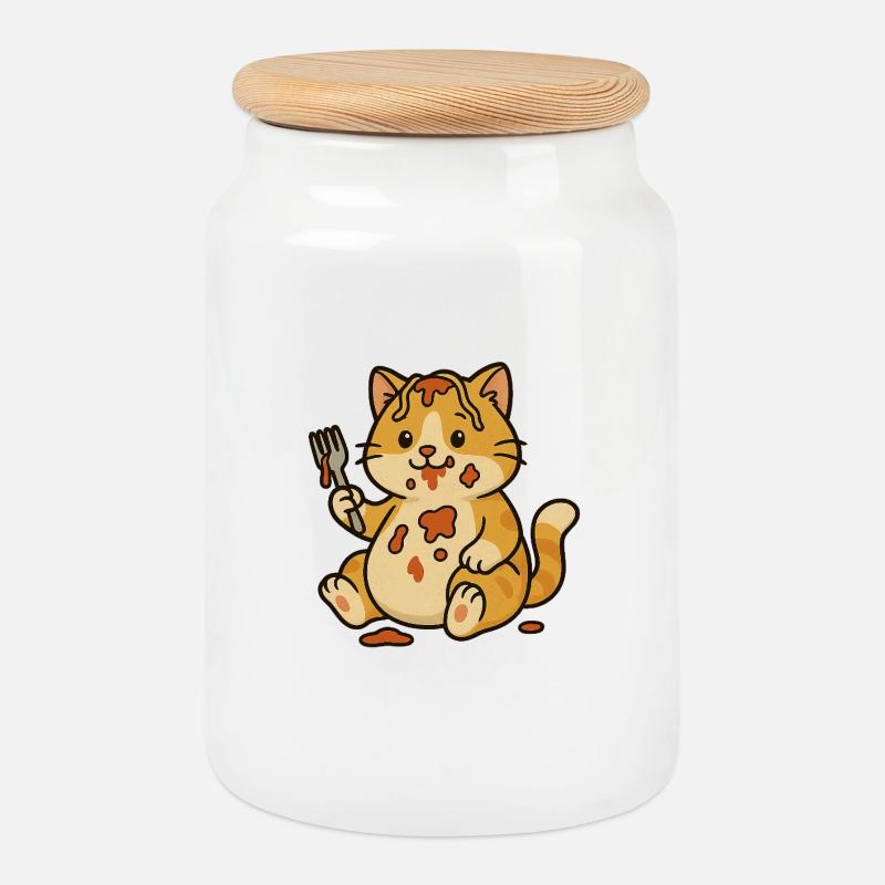 Katzenbolognese - Keksdose mit Holzdeckel - Weiß