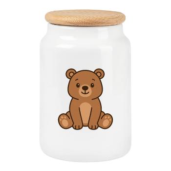 Kuschelbär Illustration - Keksdose mit Holzdeckel - Weiß - Vorne