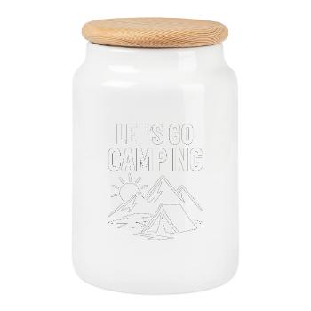 Let's Go Camping – Outdoor Abenteuer - Keksdose mit Holzdeckel - Weiß - Vorne