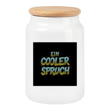 Bunte Sprüche T-Shirt - Keksdose mit Holzdeckel - Weiß - Vorne