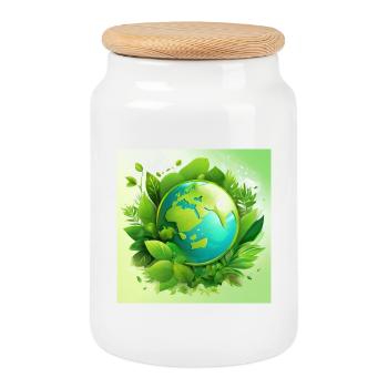 Planète verte - Boîte à biscuits avec couvercle en bois - blanc - Devant