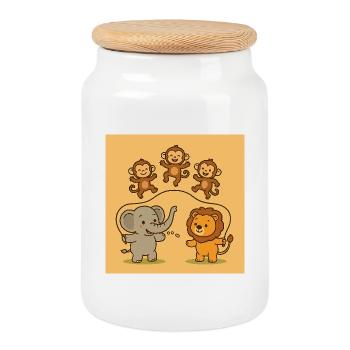Happy jungle friends - Cookie Jar with Wooden Lid - white - Front