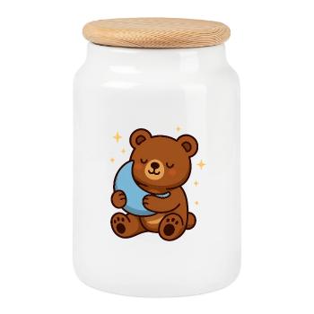 Cuddly Bear Moondream - Cookie Jar with Wooden Lid - white - Front