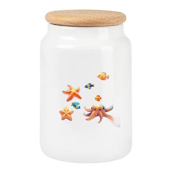 Colorful underwater world with animals - Cookie Jar with Wooden Lid - white - Front