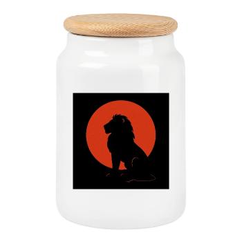 Lion silhouette in the circle of the sun - Cookie Jar with Wooden Lid - white - Front