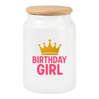 Couronne de fille d’anniversaire | Motif de princesse rose doré - Boîte à biscuits avec couvercle en bois - blanc - Devant