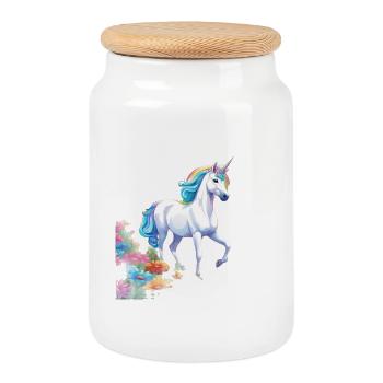 Graceful unicorn with rainbow mane in the blossom sea - Cookie Jar with Wooden Lid - white - Front
