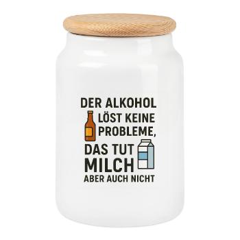 Alcohol does not solve any problems - Cookie Jar with Wooden Lid - white - Front