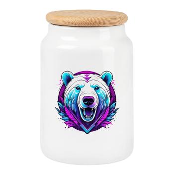 Ours blanc avec des accents de néon - Boîte à biscuits avec couvercle en bois - blanc - Devant