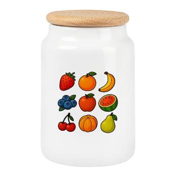 Colorful selection of fresh fruits in cartoon style - Cookie Jar with Wooden Lid - white - Front