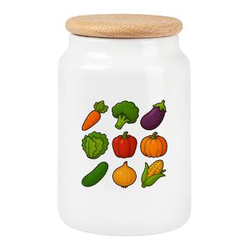 Collection d’illustrations végétales colorées dans le style dessin animé - Boîte à biscuits avec couvercle en bois - blanc - Devant