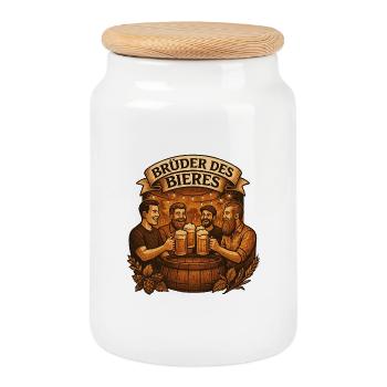 Beer lovers - Cookie Jar with Wooden Lid - white - Front