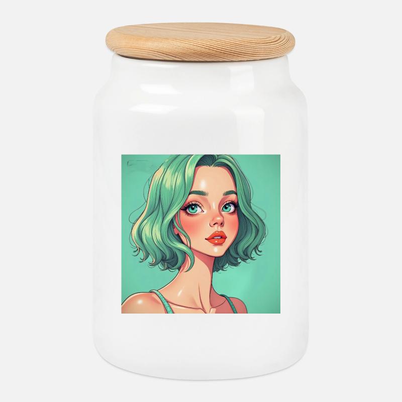 Mintgruen Pop-Art Portrait Dame - Keksdose mit Holzdeckel - Weiß